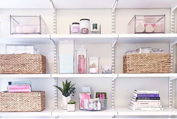 A Beautiful mess 101 and the Elfa Décor 4' White Basic Shelving Units for Anywhere
